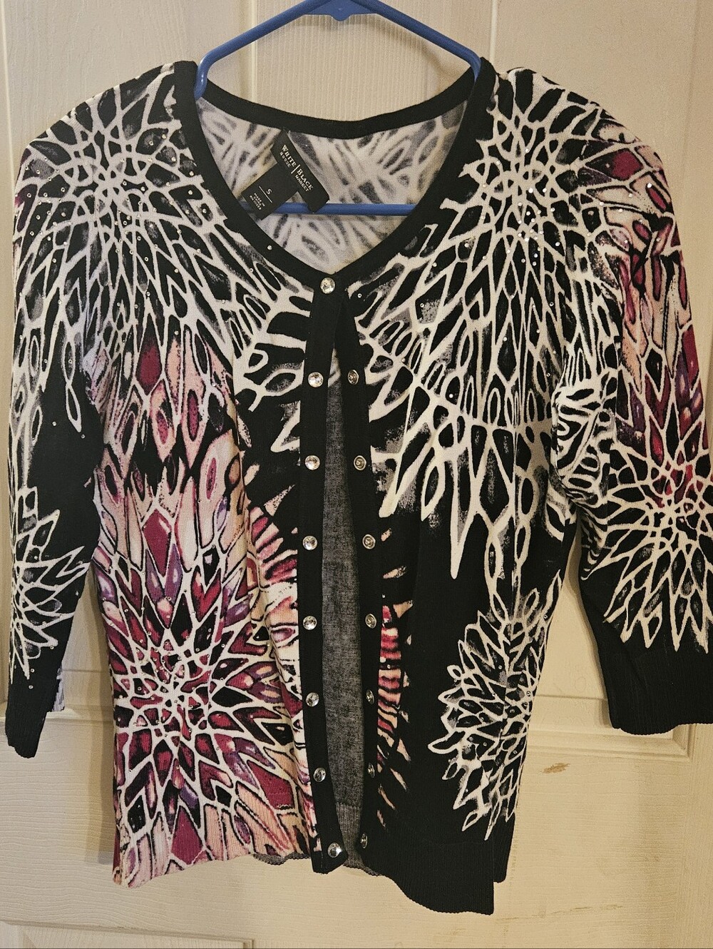 White House Black Market Geometric Floral Rhinestone Cardigan Sweater - Size S